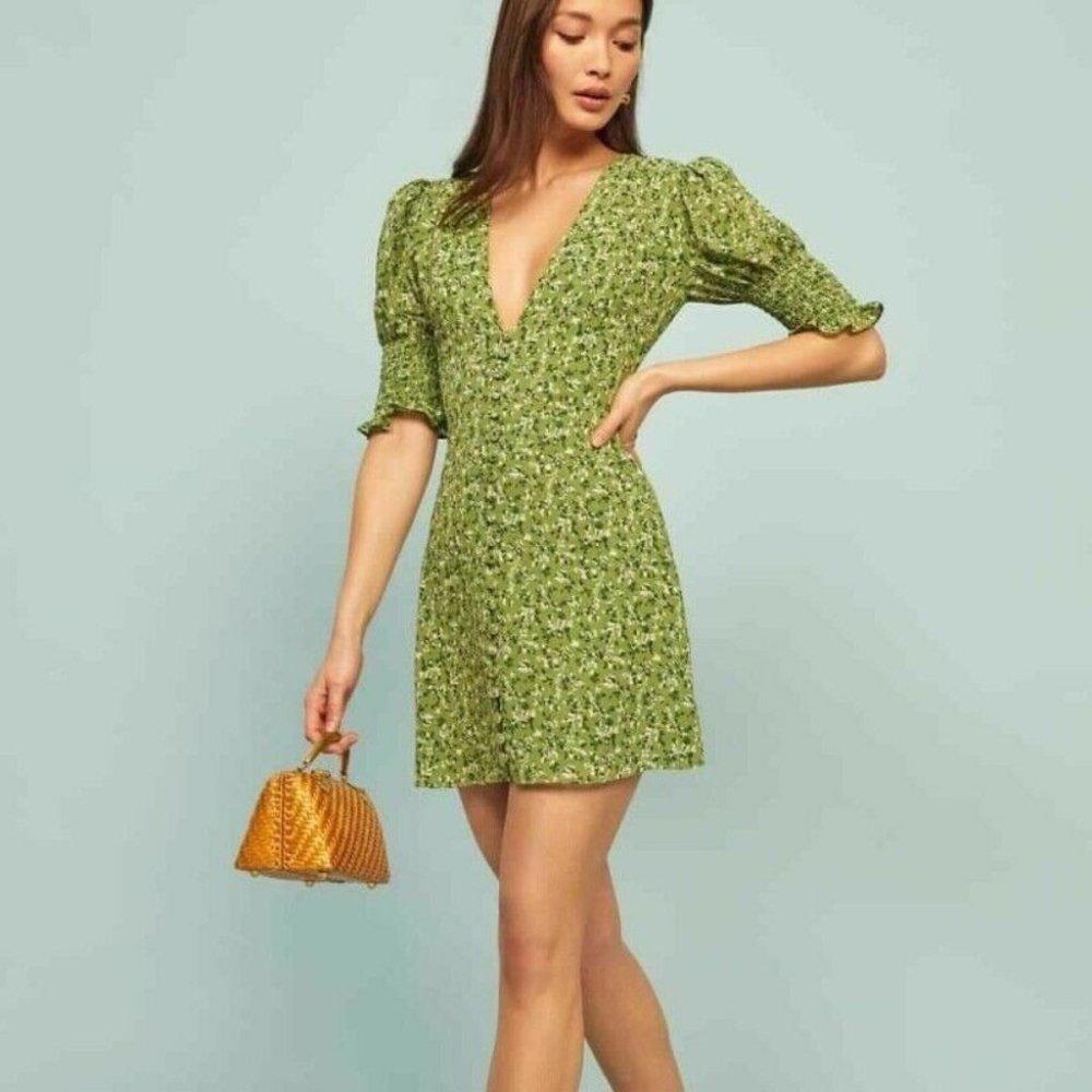 Reformation Green Floral Mini Dress